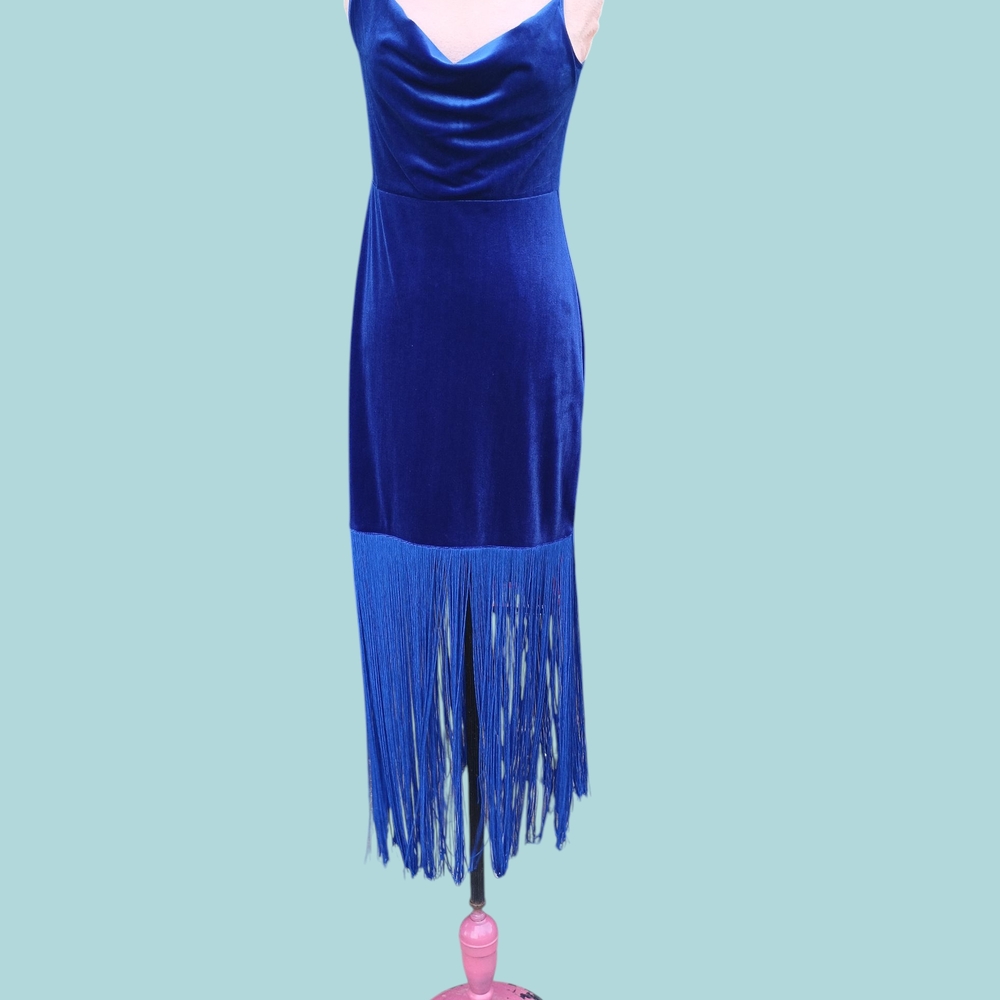 Blue Fringe Evening Dress
